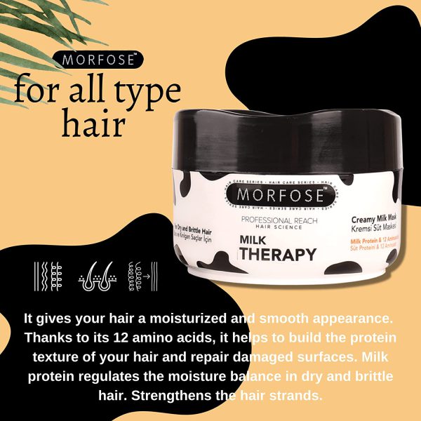 ماسک مو شیر مورفوس مناسب موهای خشک و شکننده Morfose mask Milk Therapy for dry hair حجم 500 میل