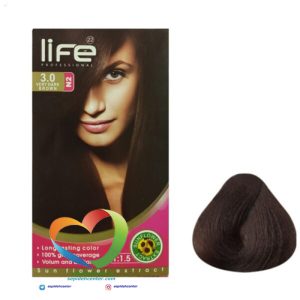 کیت رنگ موی لایف شماره 3 قهوه ای خیلی تیره طبیعی Hair Color Life Kit Darkest Brown 3.0