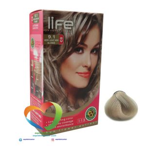 کیت رنگ موی لایف شماره 9.1 بلوند خاکستری خیلی روشن Hair Color Life Kit Very Light Ash Blonde 9.1