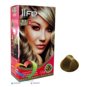 کیت رنگ موی لایف شماره 8.3 بلوند زیتونی روشن Hair Color Life Kit Light Matt Blonde