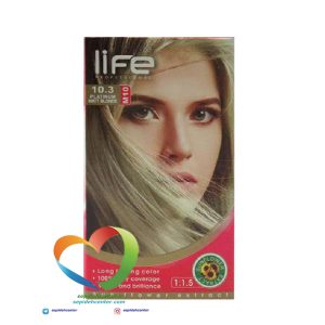 کیت رنگ موی لایف شماره 10.3 بلوند زیتونی پلاتینه Hair Color Life Kit Platinum Matt Blonde