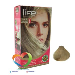 کیت رنگ موی لایف شماره 10.3 بلوند زیتونی پلاتینه Hair Color Life Kit Platinum Matt Blonde